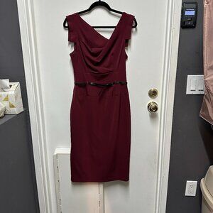Black Halo Burgundy Jackie O Pencil Skirt Belted Sheath Dress Size M